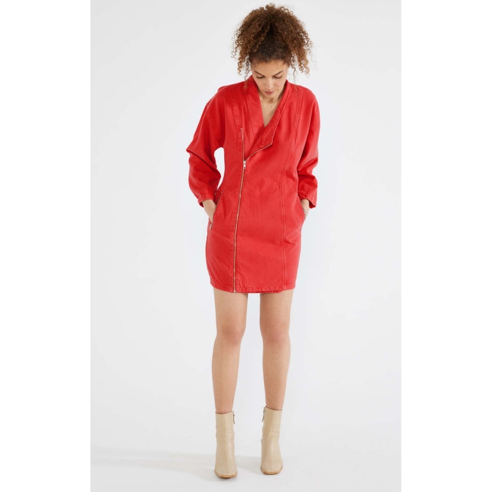 ÉTICA CHARLEY BIKER DRESS Etica Red Moto Jacket Asymmetrical Zip Pockets Women M
